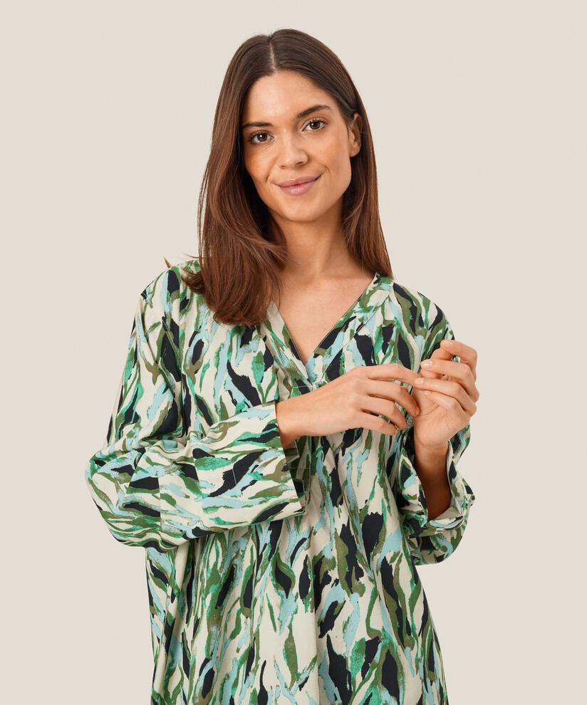 tunique en viscose à motifs avec col en V, D. Lichen Green