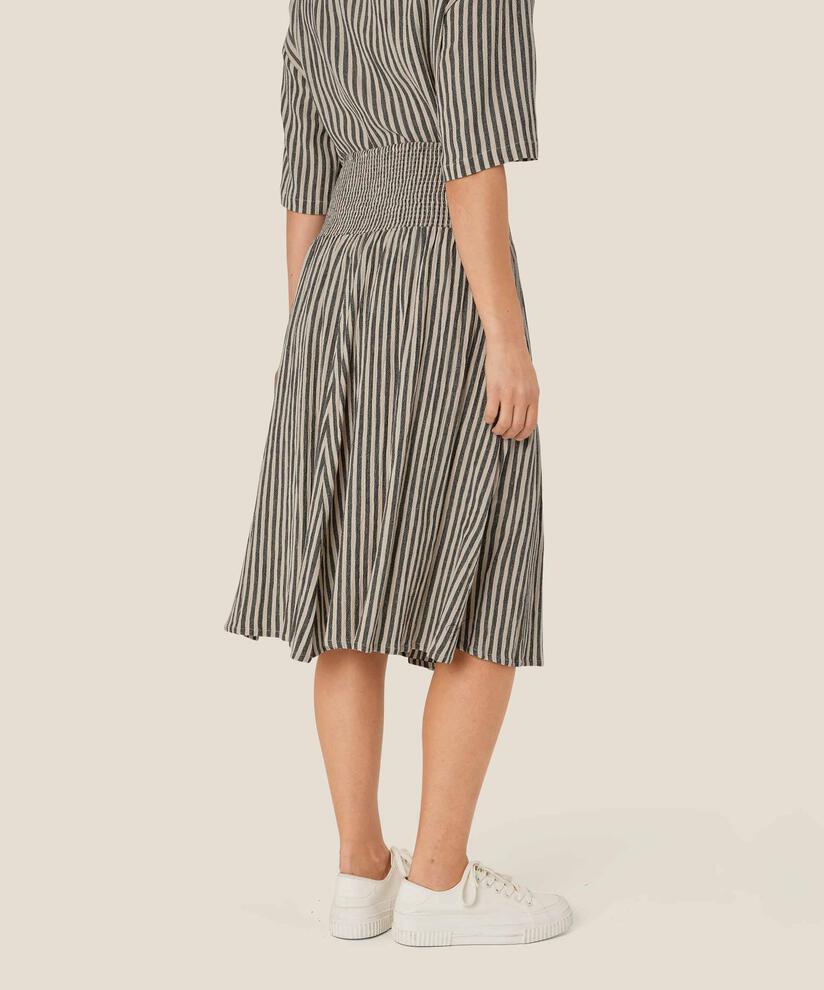 jupe rayée en coton mélangé avec smock à la taille, Black