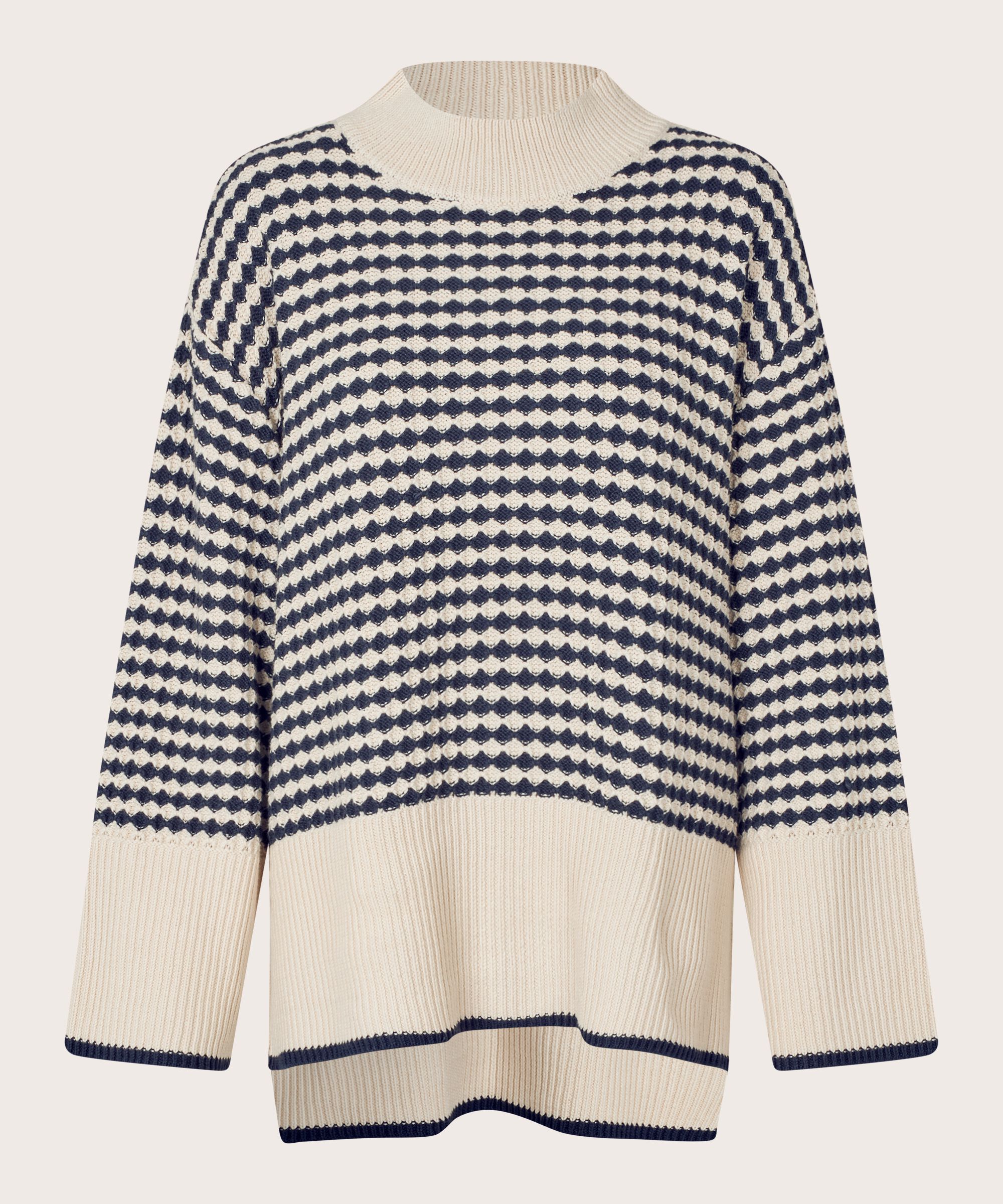pull en maille de coton à col montant, Mood Indigo
