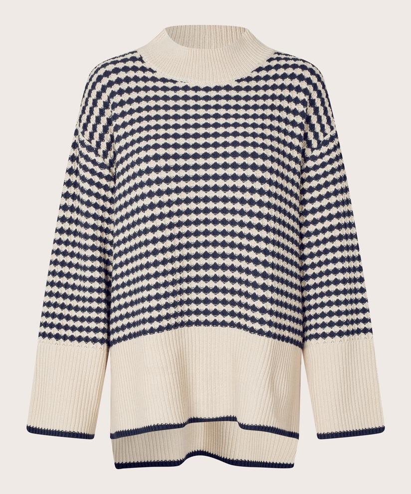 pull en maille de coton à col montant, Mood Indigo