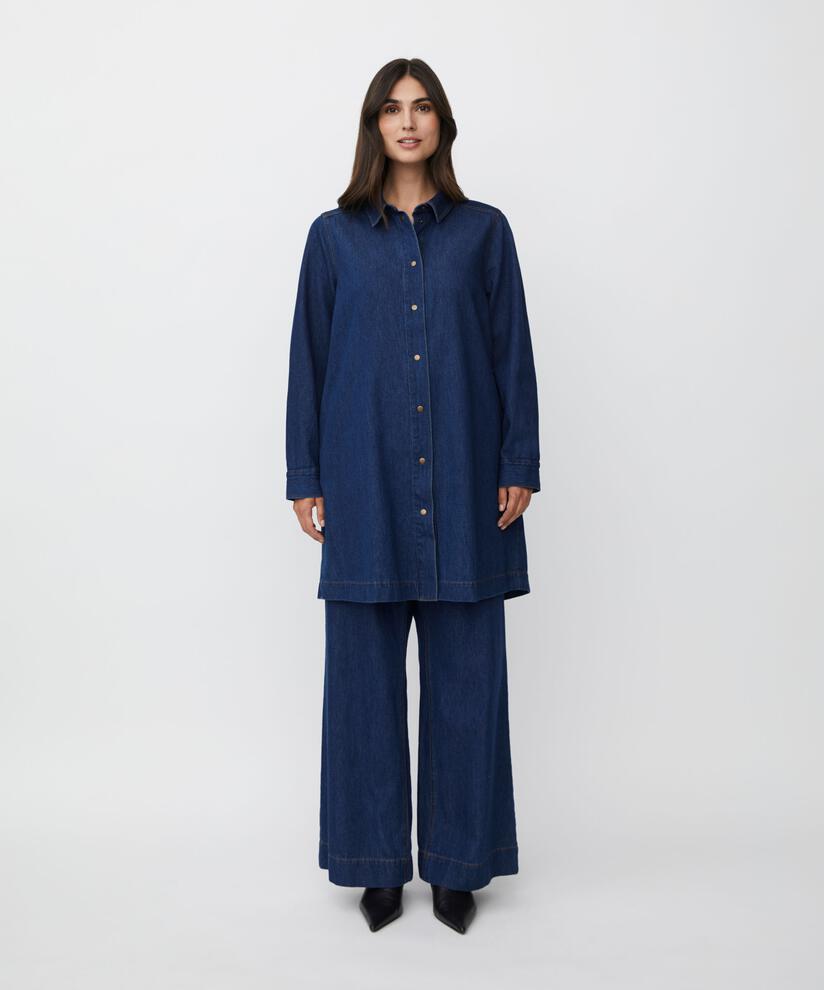 pantalon en jean large avec taille élastique, Dark Denim