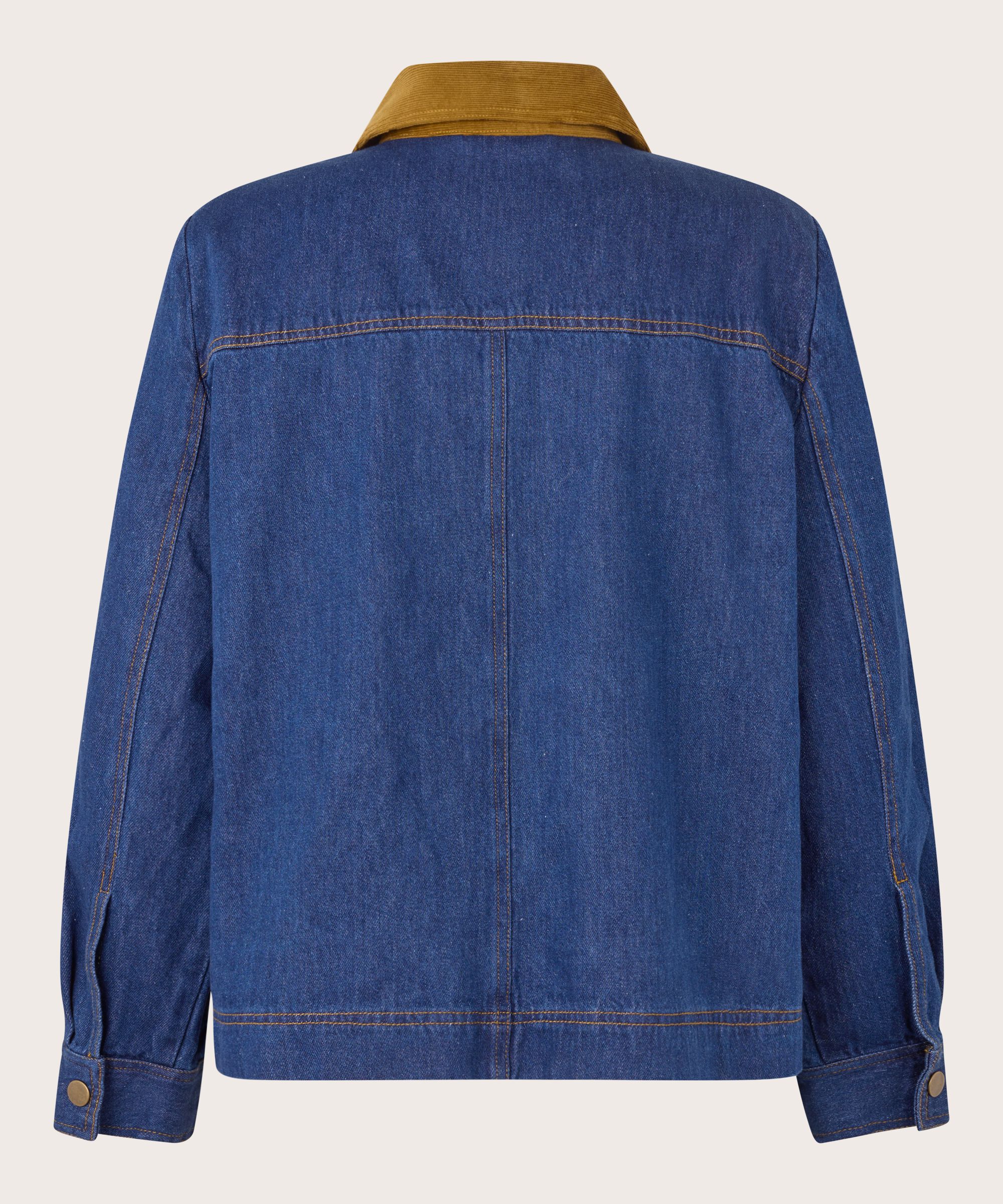 veste en jean avec col en velours et poches avant, Dark Denim