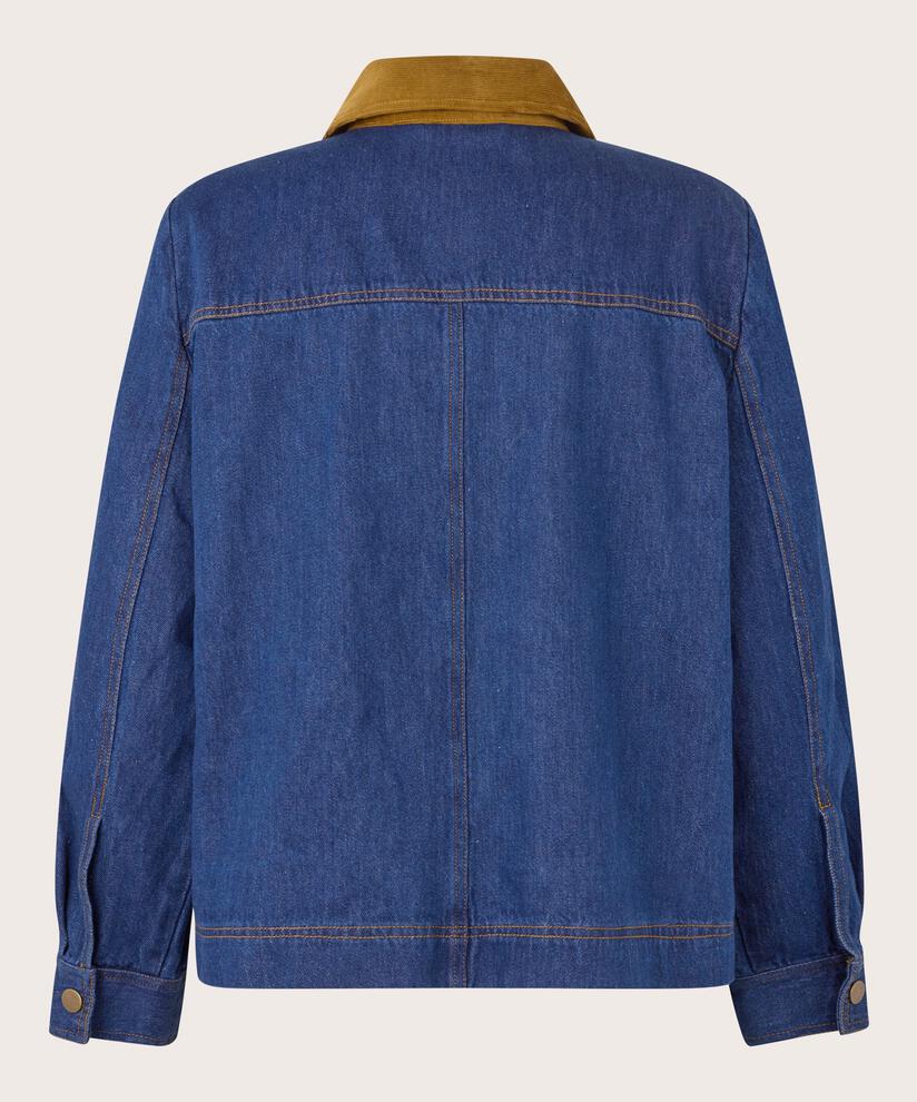veste en jean avec col en velours et poches avant, Dark Denim
