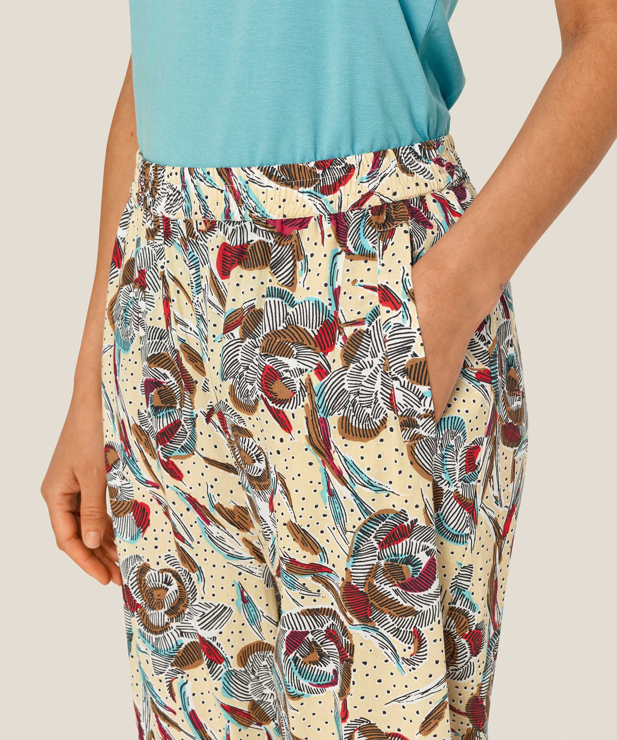 pantalon en viscose imprimé avec taille élastique et poches fendues, Soybean