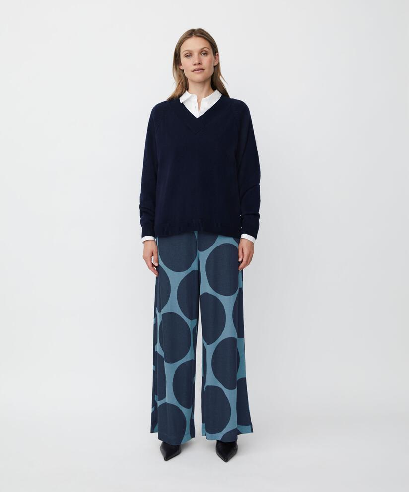 pull en laine mélangée avec col en V profond, Navy Blazer