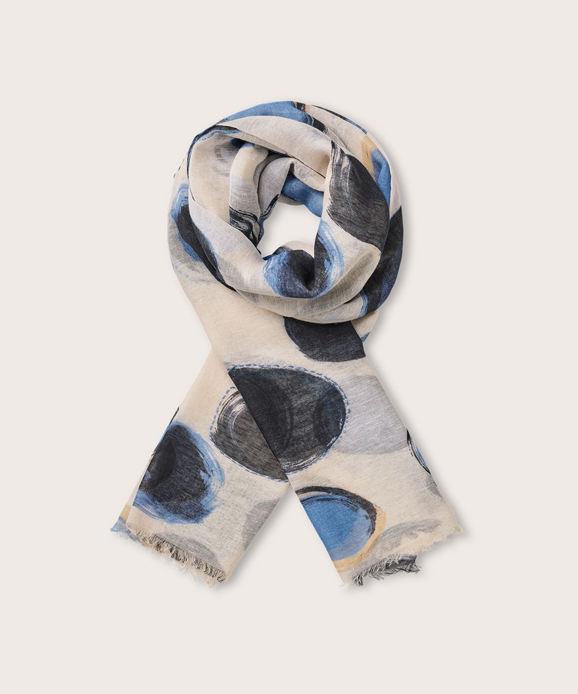 écharpe à motif en mélange de lin, Ultramarine