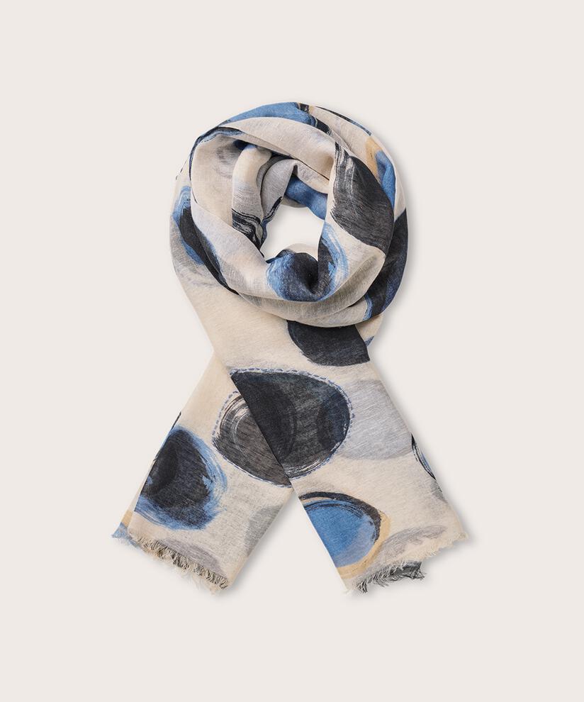 écharpe à motif en mélange de lin, Ultramarine