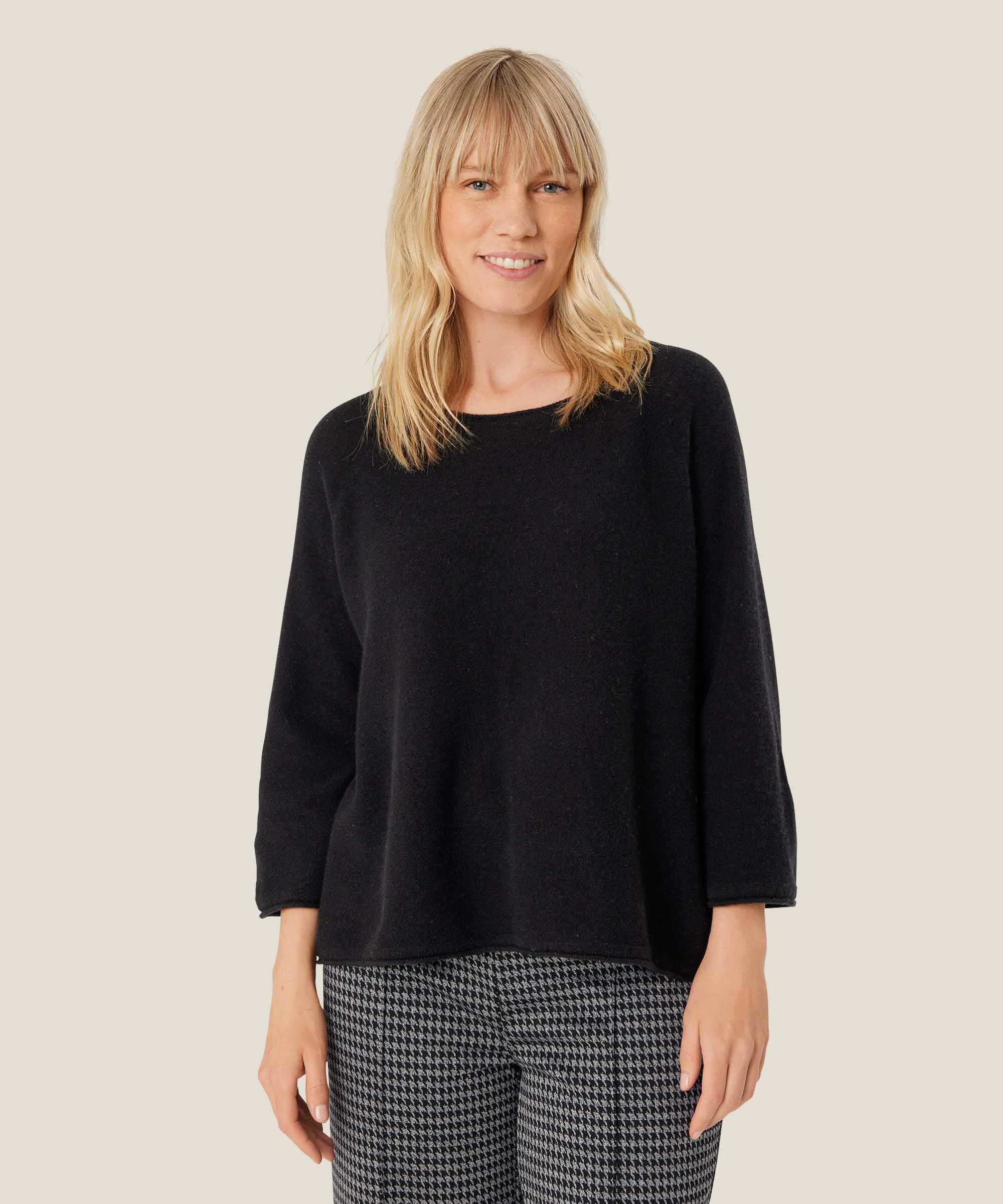 pull en laine à manches 3/4, Black