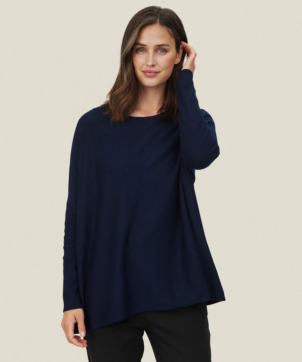 Pull Oversize &Agrave; Manches &Eacute;troites, Navy