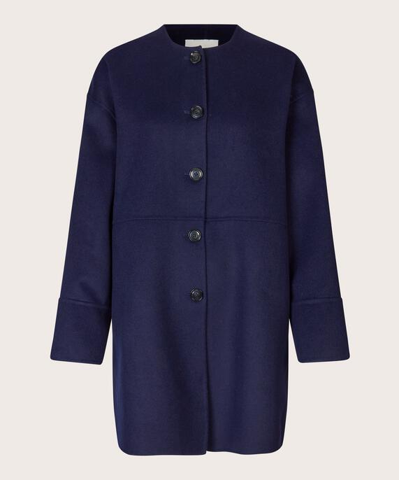 manteau classique en laine à col rond, Maritime Blue