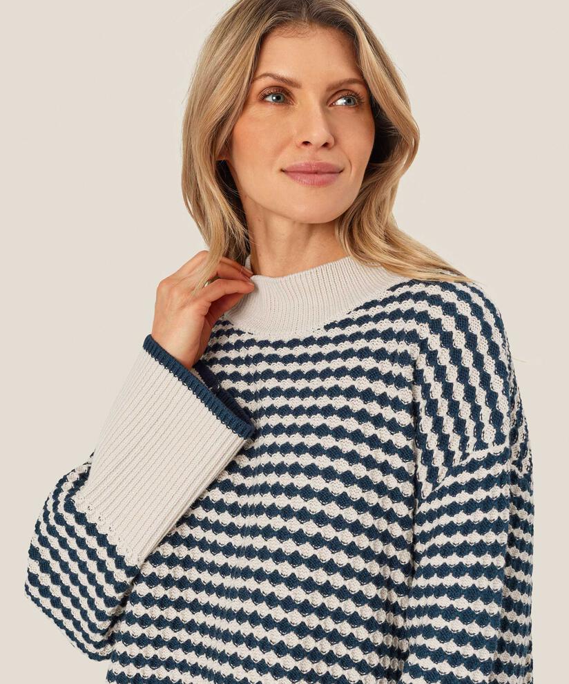 pull en maille de coton à col montant, Mood Indigo