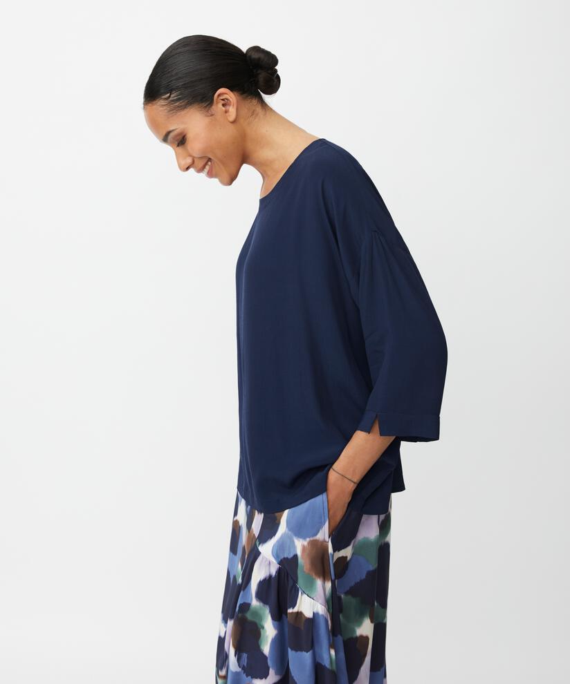 Blouse En Viscose À Manches 3/4, Navy Blazer
