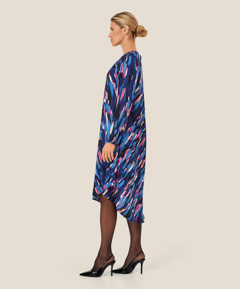 robe en viscose imprimée à col rond, Federal Blue
