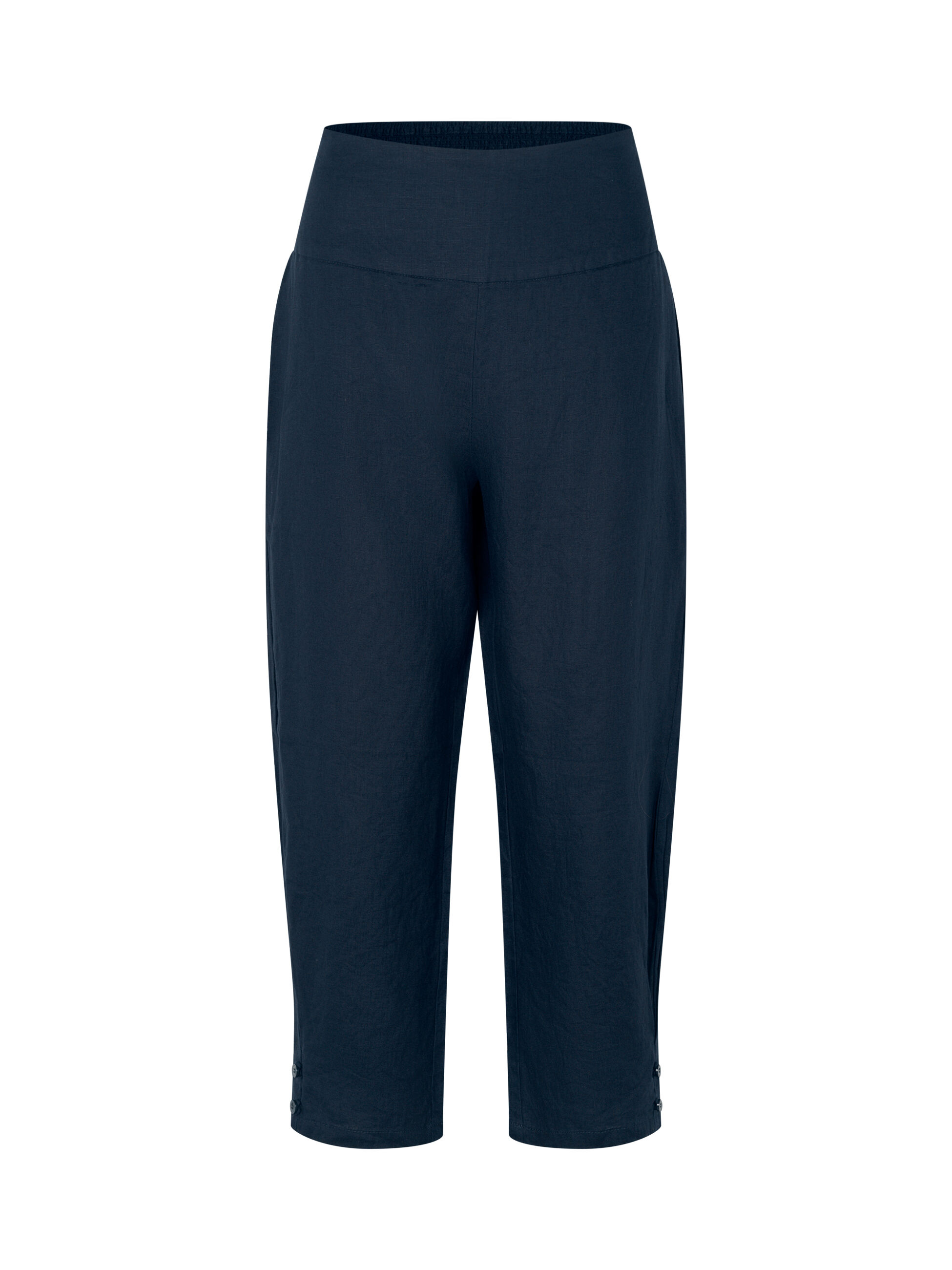 Pantalon En Lin Avec Large &Eacute;lastique Smock&eacute; Au Dos Et D&eacute;tail Boutonn&eacute;, Navy