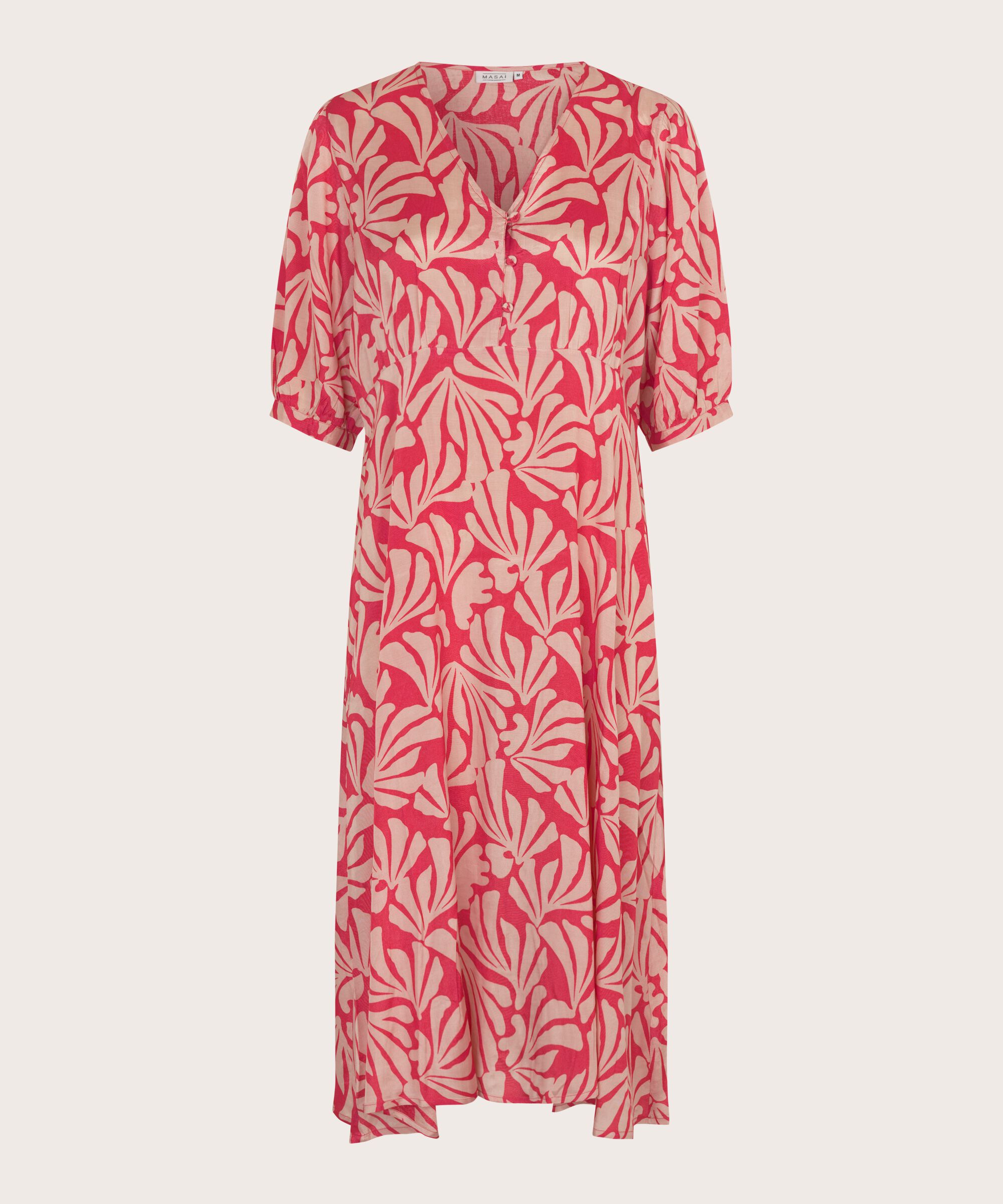 robe en viscose col V avec patte de boutonnage, Hibiscus