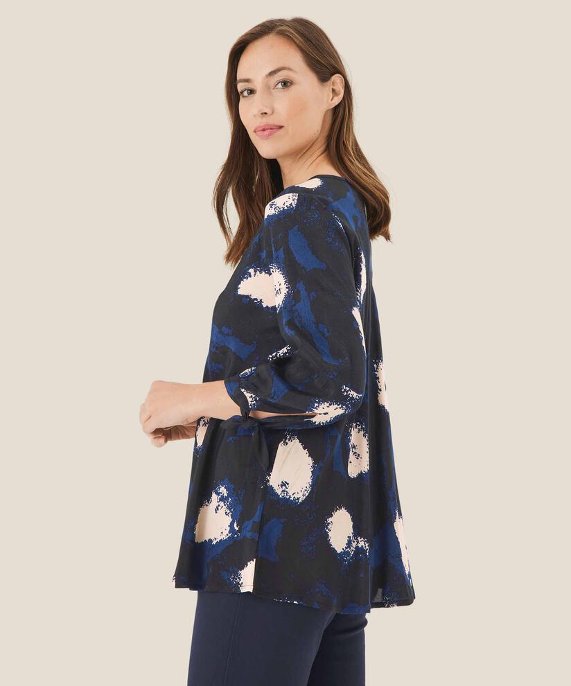 Blouse en viscose avec col en V, Maritime Blue