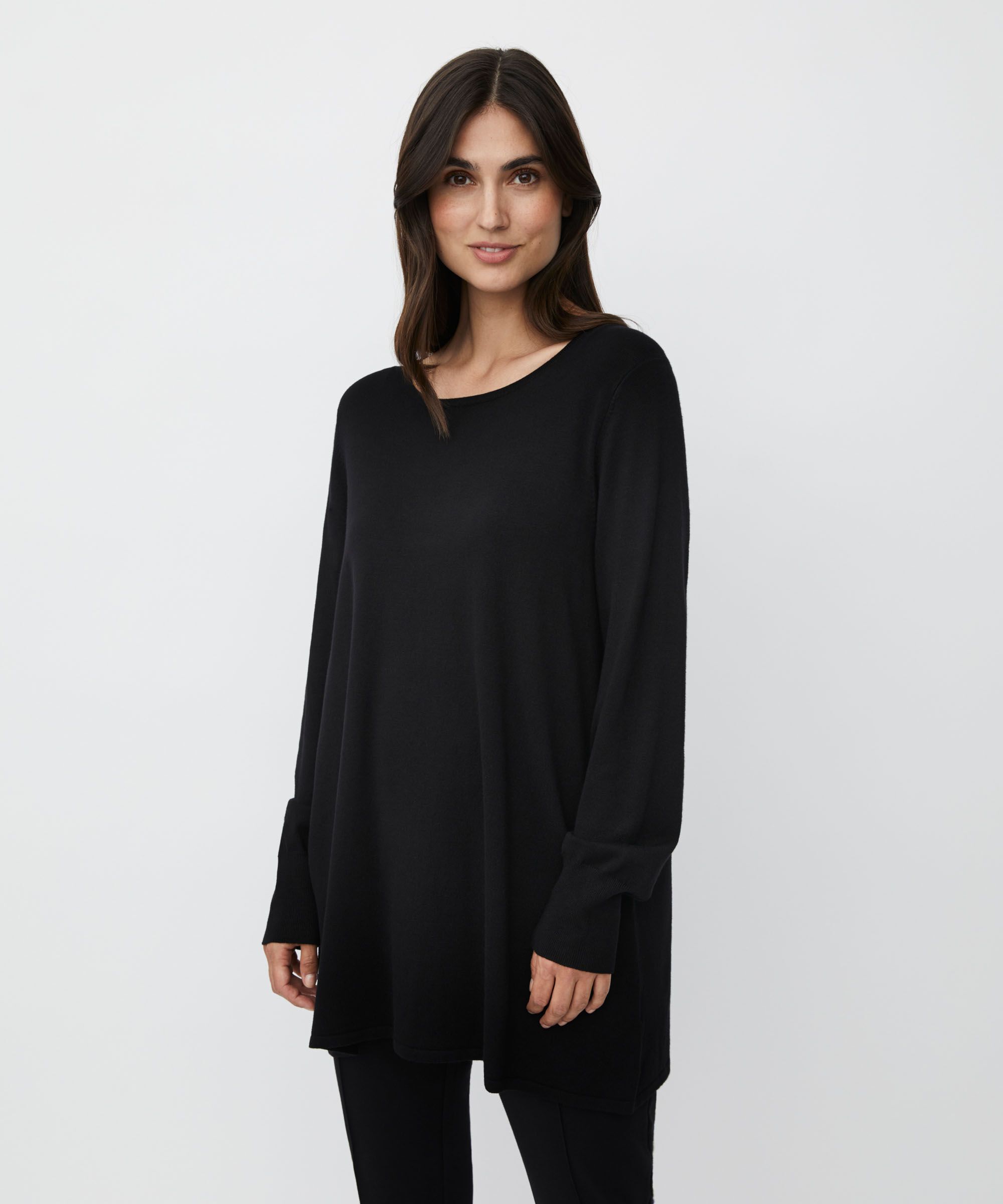 pull en tricot à manches longues et col rond, Black