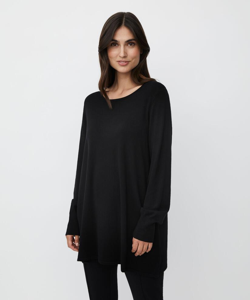 pull en tricot à manches longues et col rond, Black