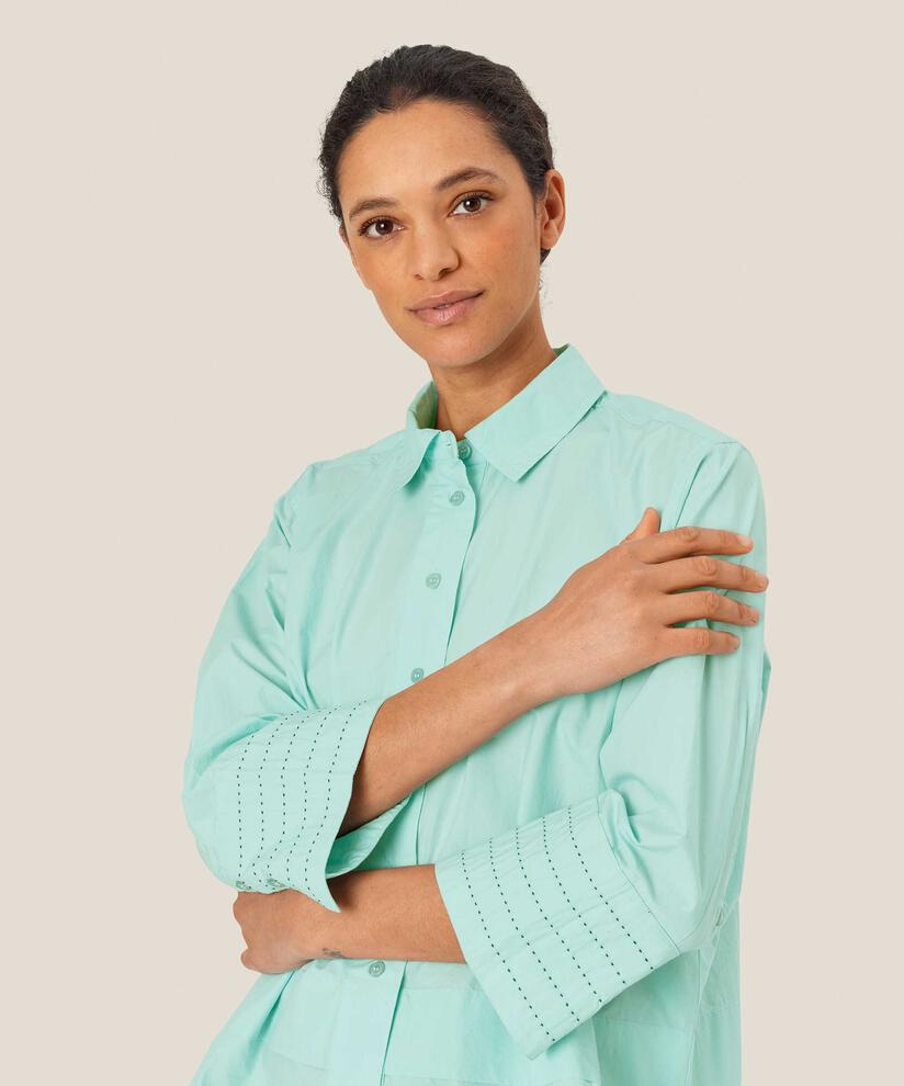 chemise en coton avec surpiqûres contrastées sur les manches, P. Turquoise