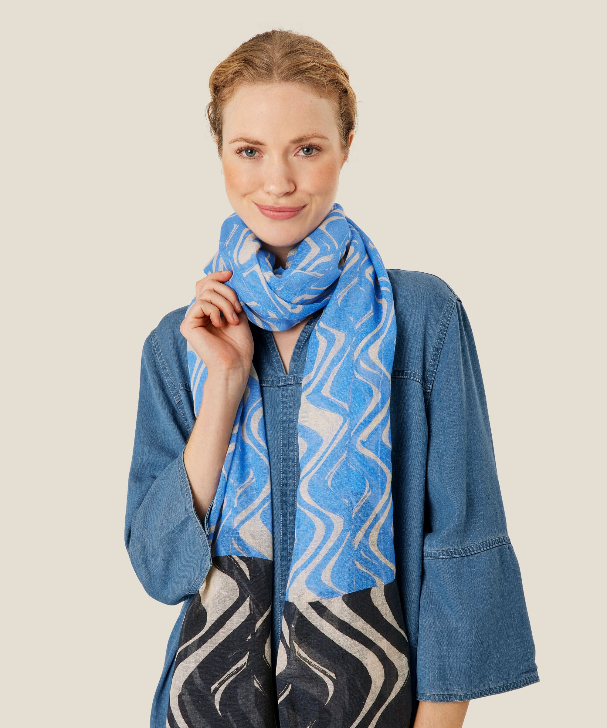 écharpe à motif en mélange de coton, Blue Bonnet