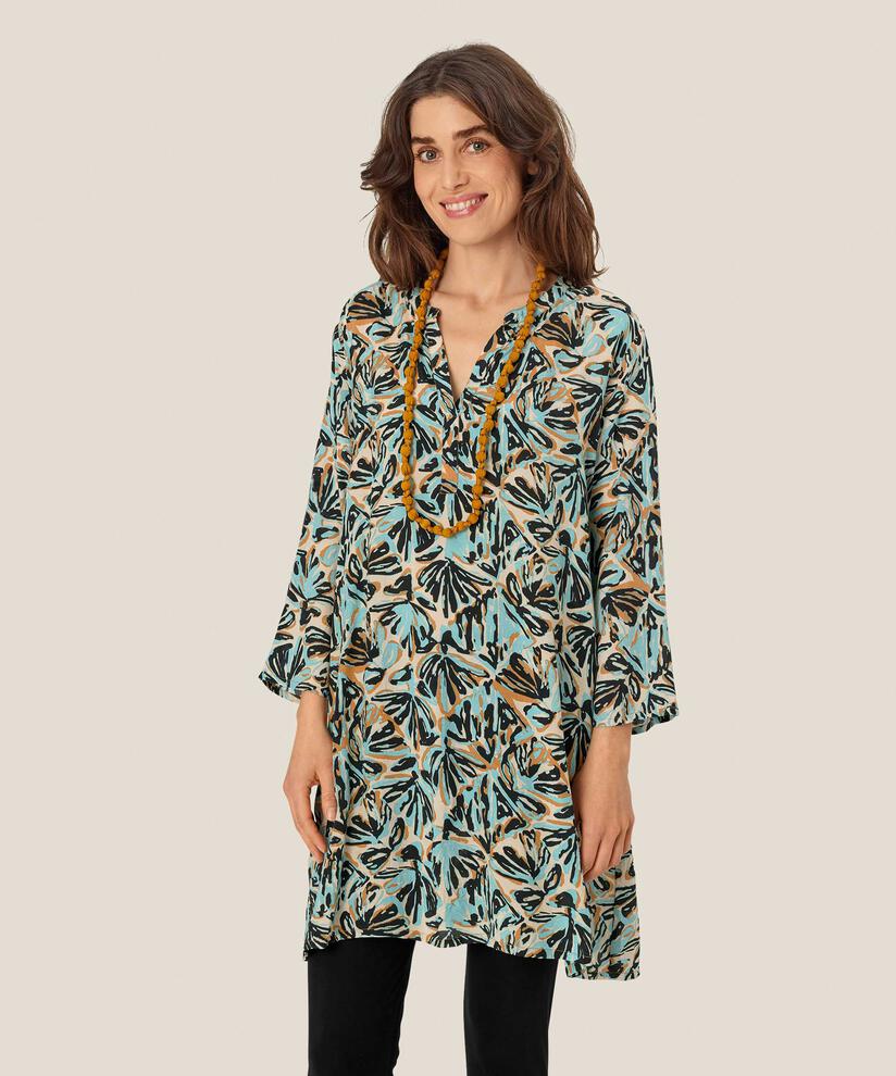 Tunique En Viscose Imprimée À Manches 3/4, Aqua