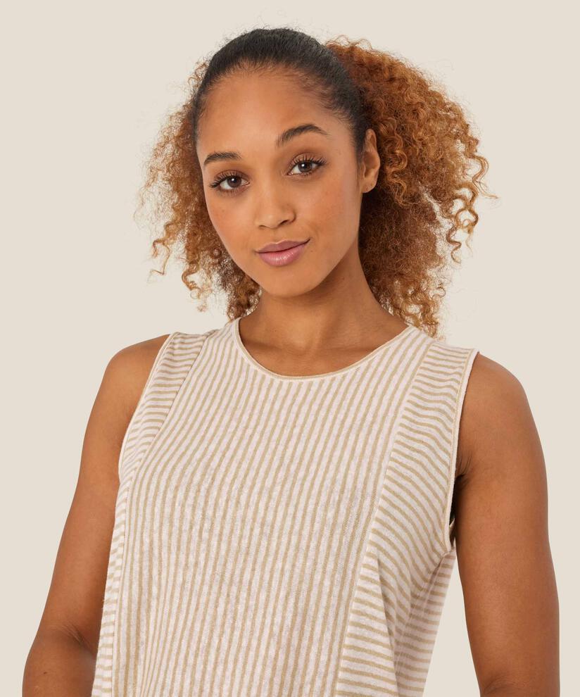 top en jersey rayé en mélange de lin, Pale Khaki
