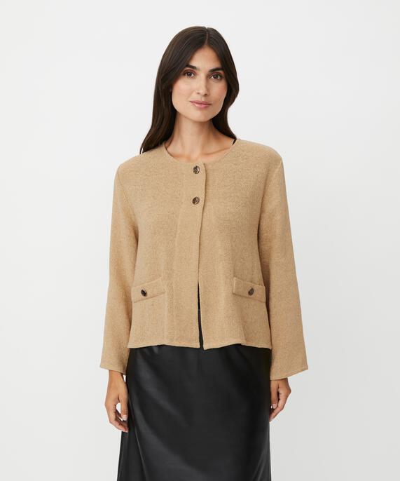 veste bouclée avec poches et boutons dorés, Travertine