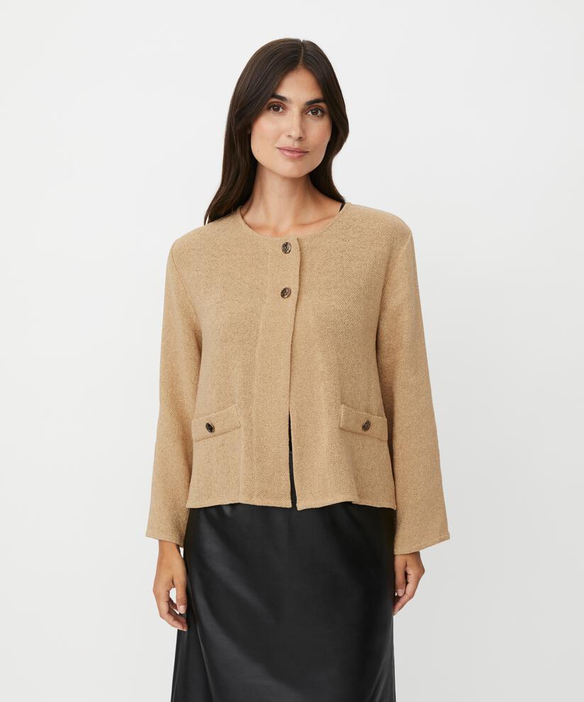 veste bouclée avec poches et boutons dorés, Travertine