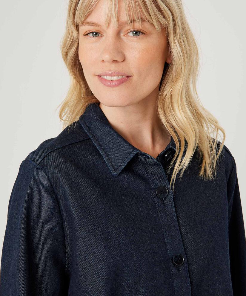 Chemise en jean doux à manches longues, Dark Denim