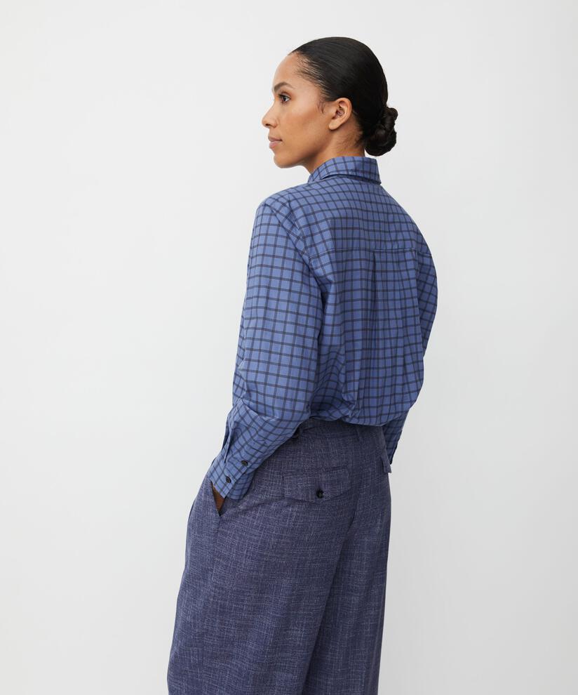 Chemise en coton à carreaux avec lien au cou, Bijou Blue