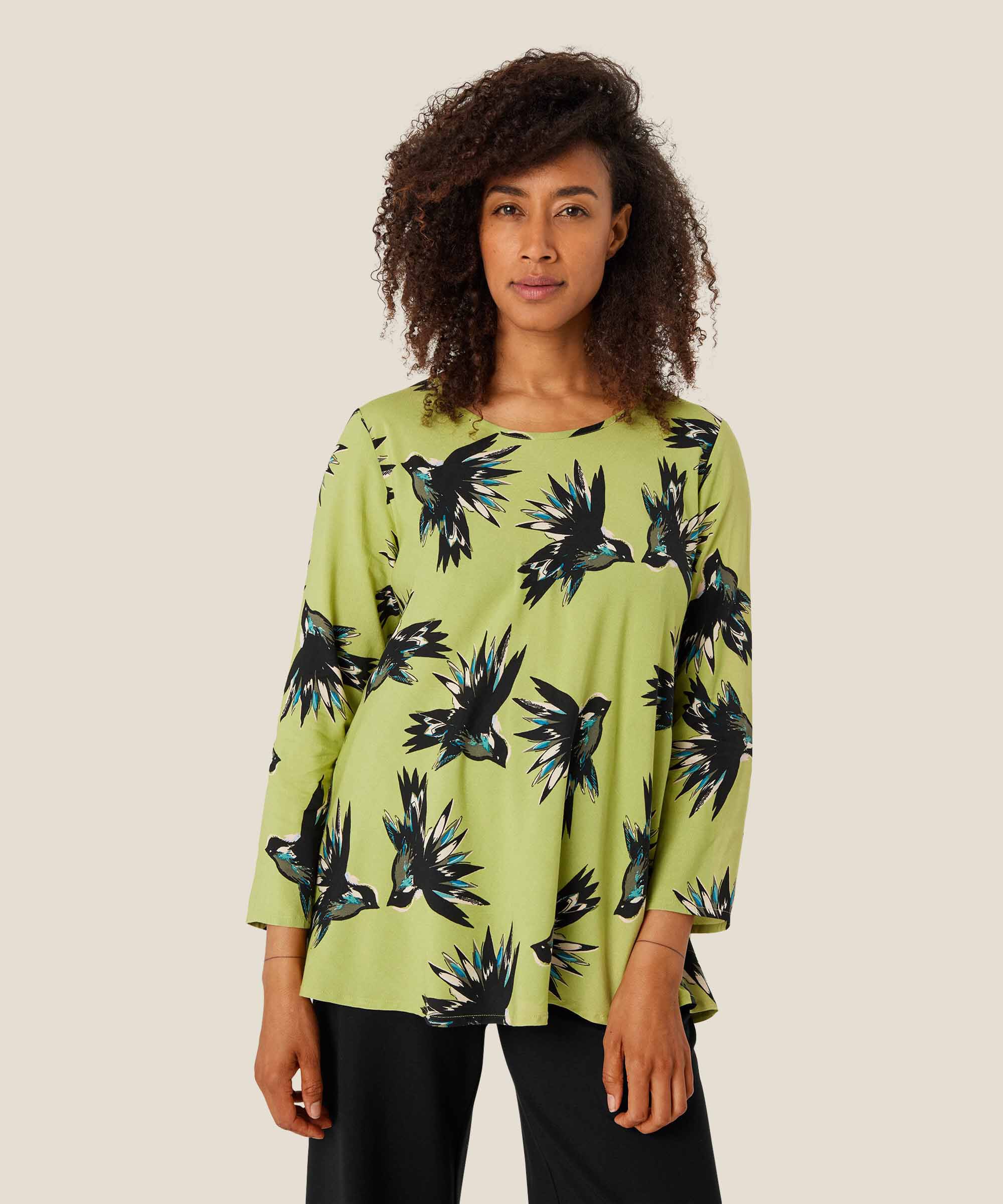 blouse en viscose imprimée à col rond, Fern