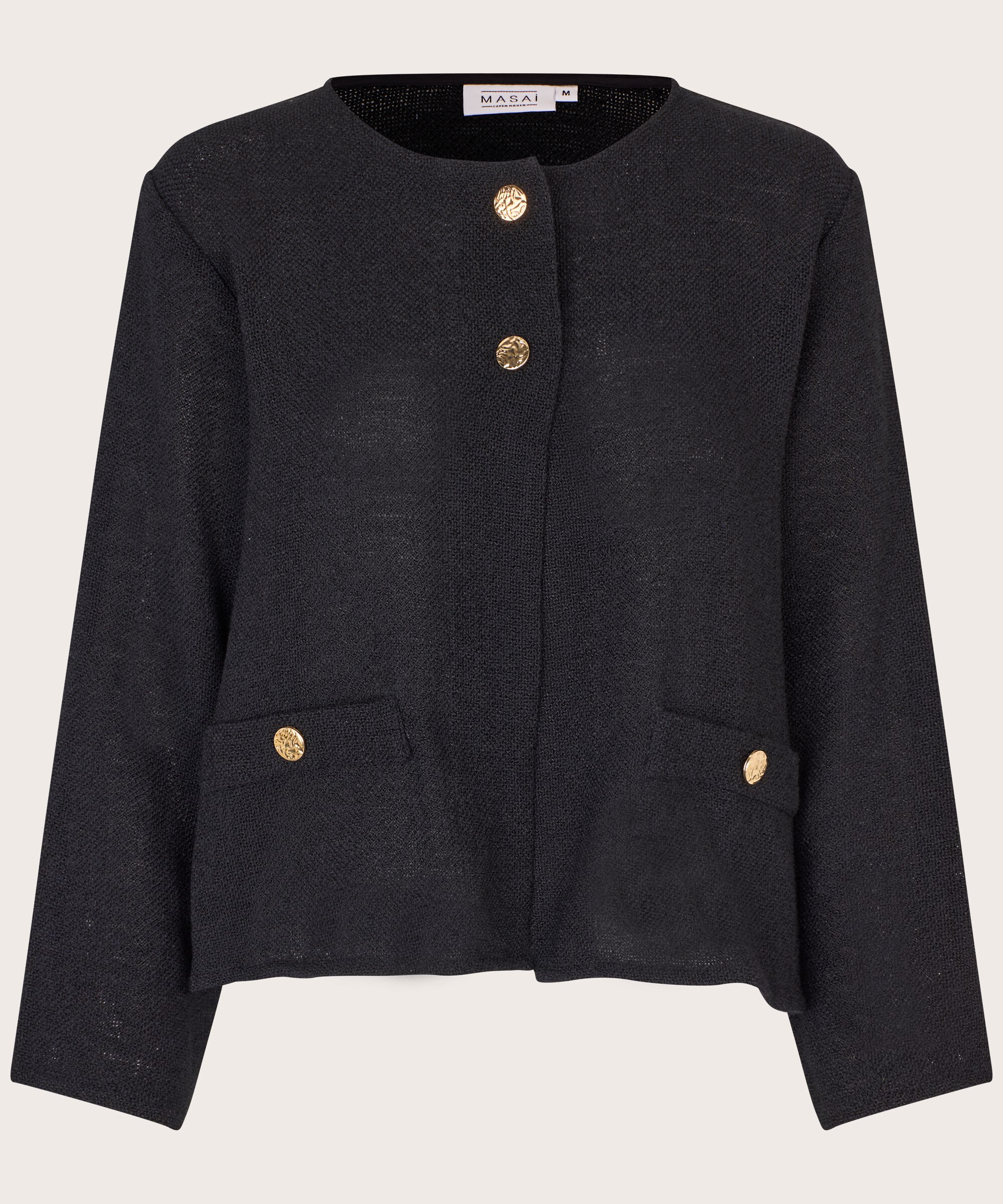 veste bouclée avec poches et boutons dorés, Black