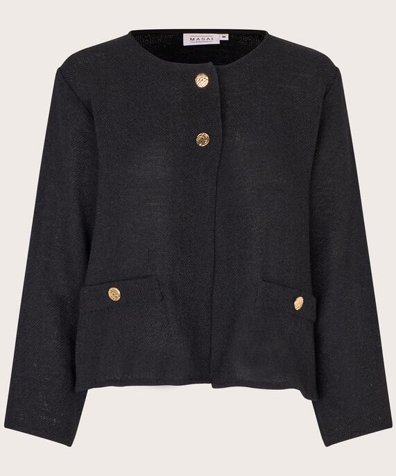 veste bouclée avec poches et boutons dorés, Black