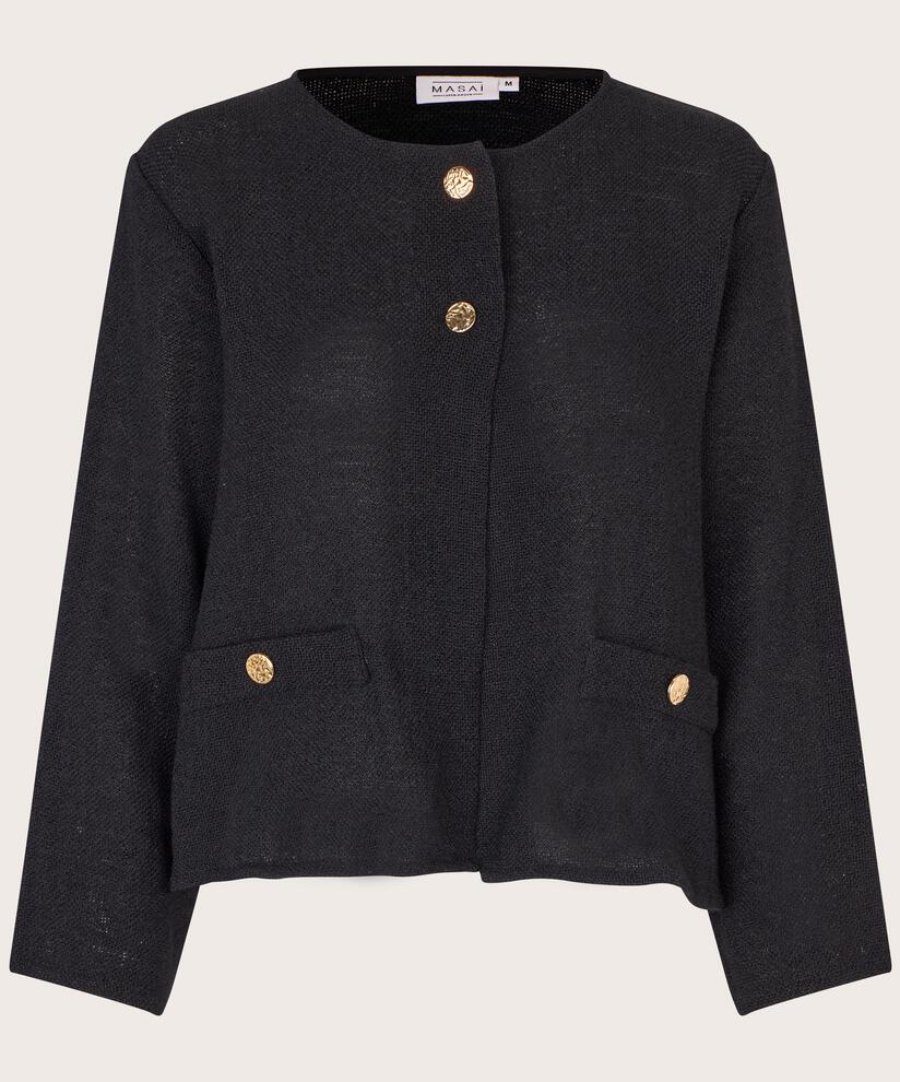 veste bouclée avec poches et boutons dorés, Black