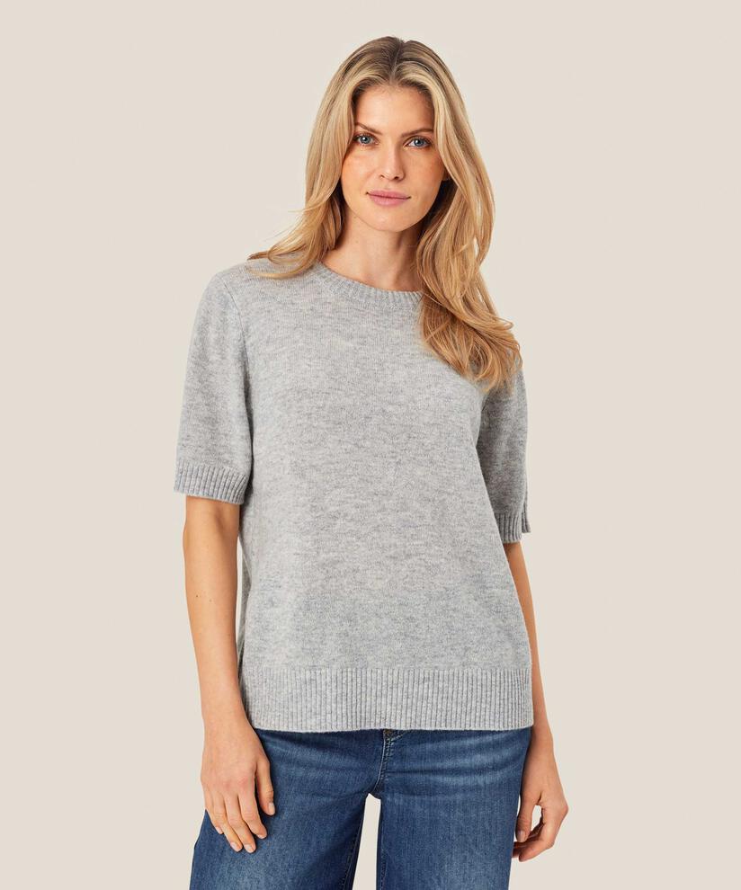 pull tricoté à manches courtes en laine, L. Grey mel.