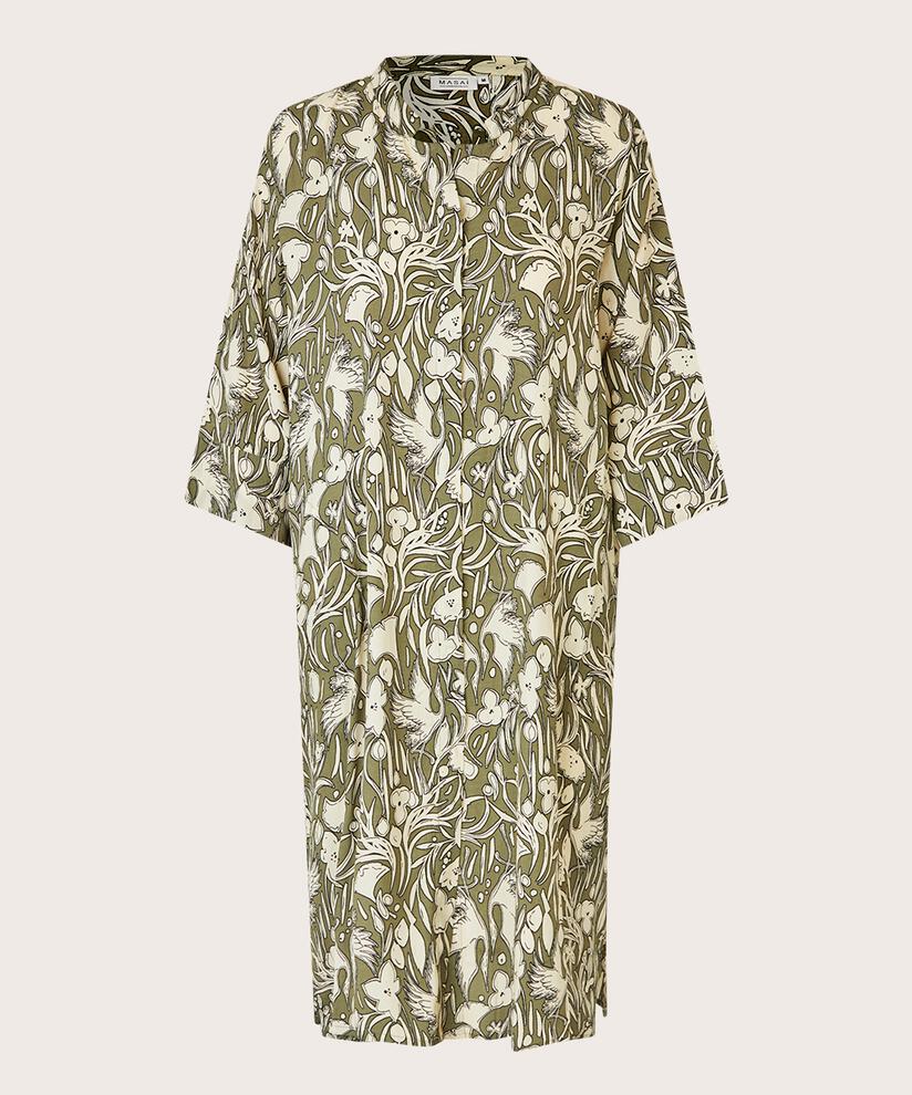 Robe Chemise En Viscose Imprimée Avec Poches, D. Lichen Green