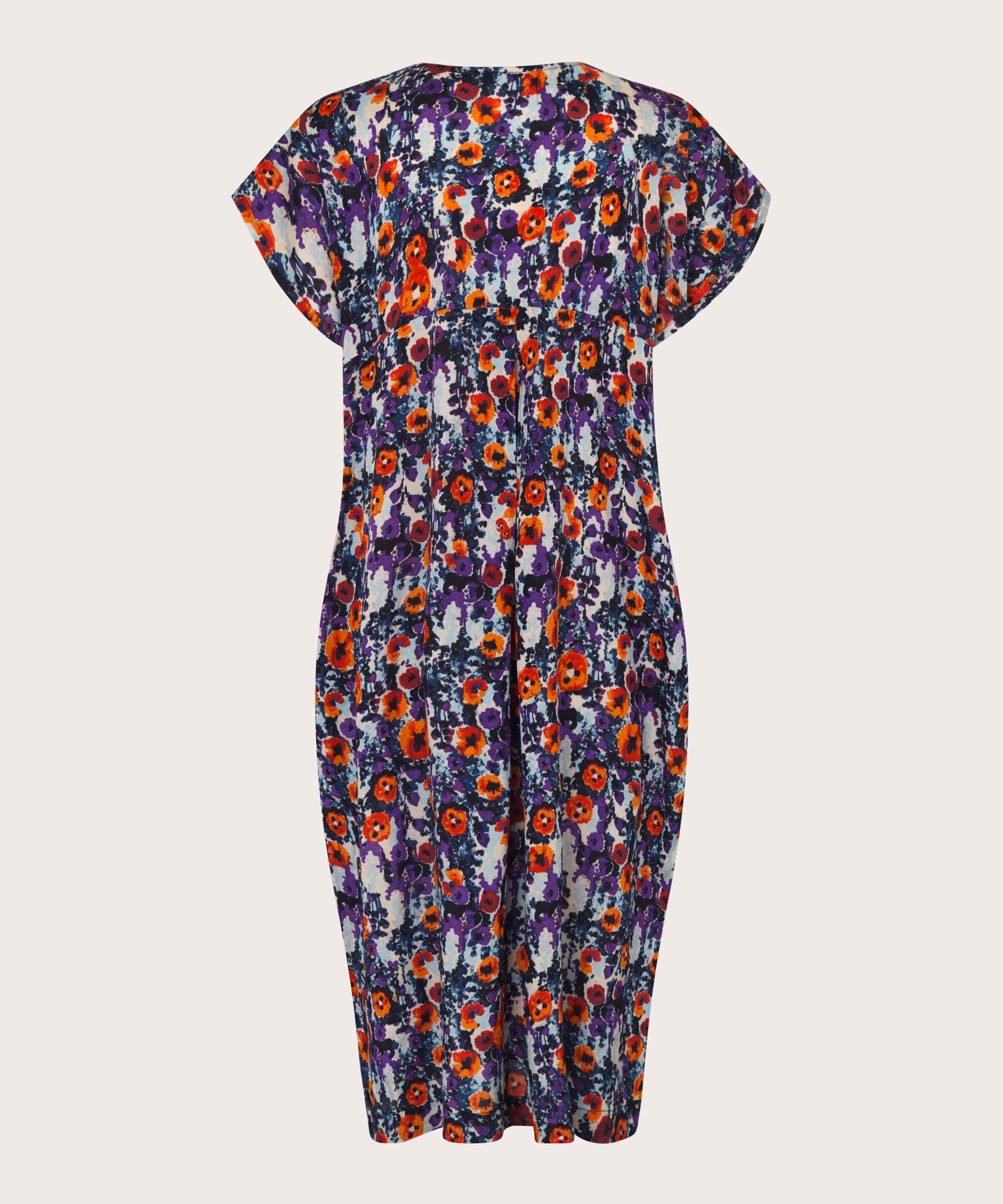 Robe En Viscose Imprimée Avec Col En V, Meadow Violet