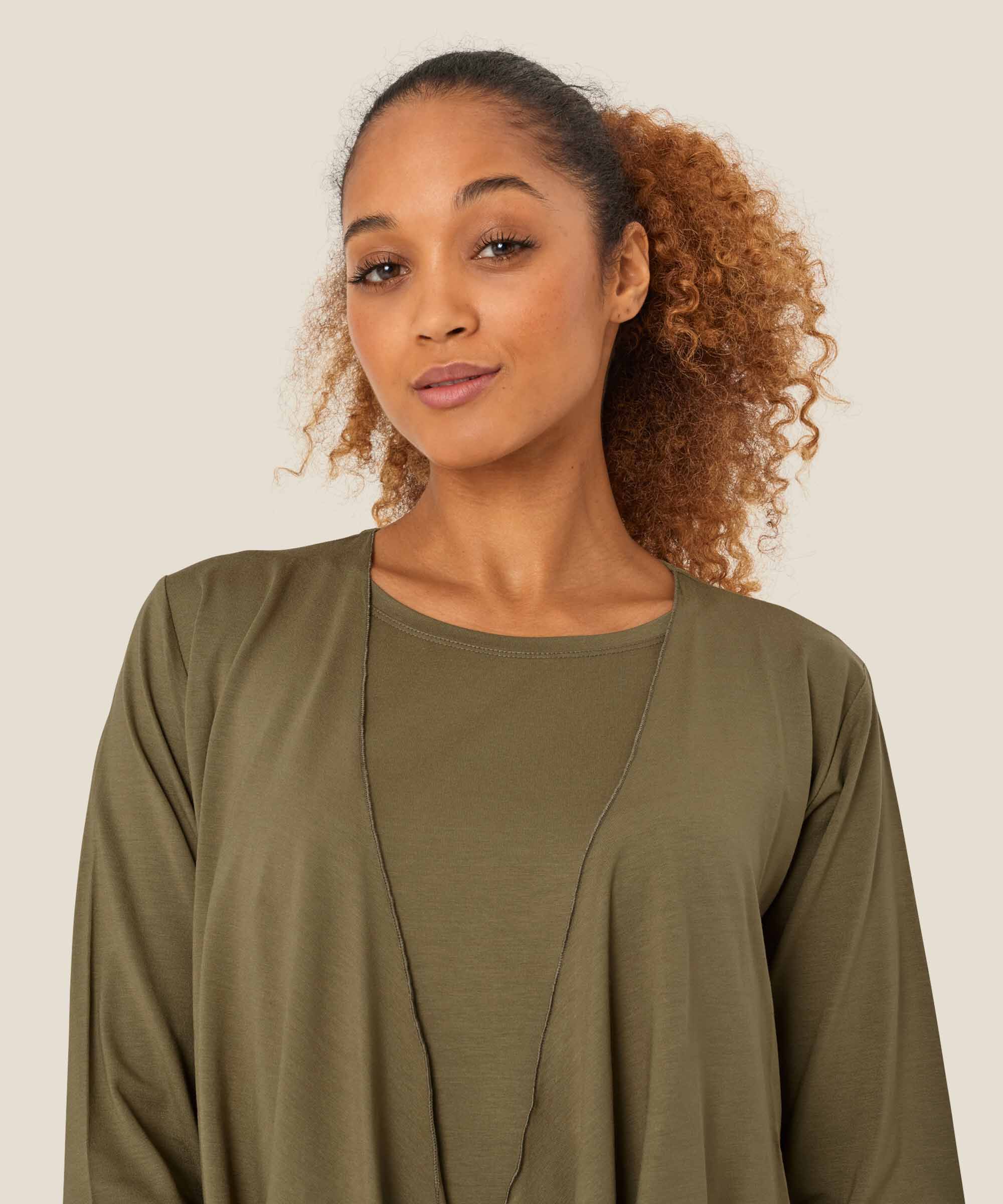 Cardigan Ouvert En Jersey, Dusky Green