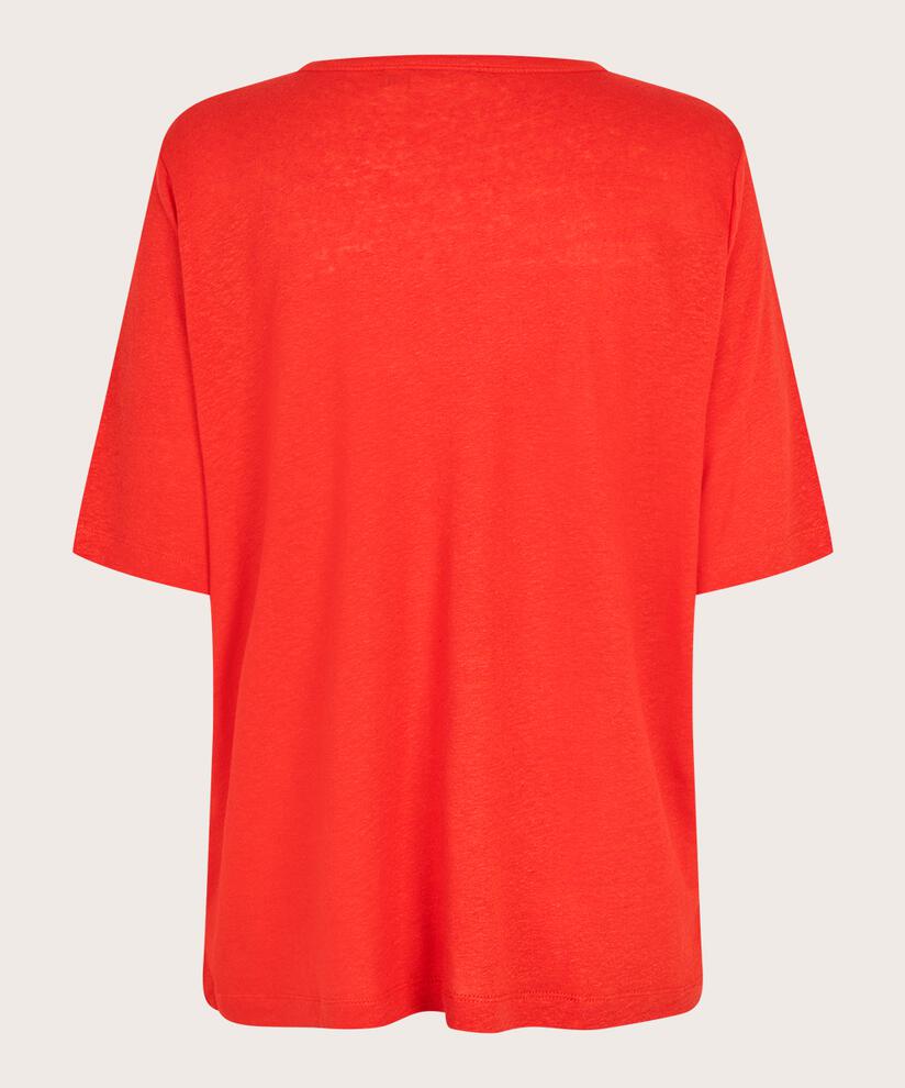 t-shirt en lin mélangé avec col en V, Poinciana
