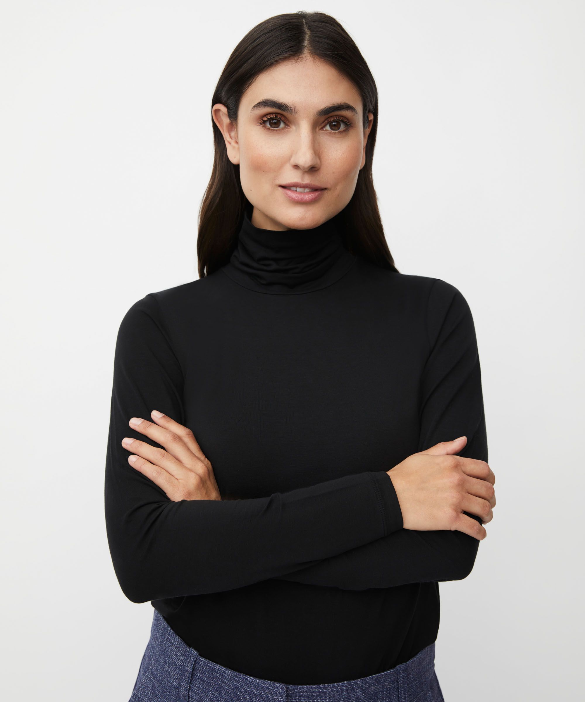 Blouse À Col Roulé En Jersey Doux, Black