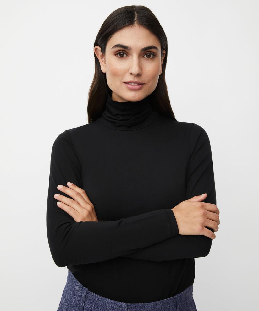 Blouse À Col Roulé En Jersey Doux, Black