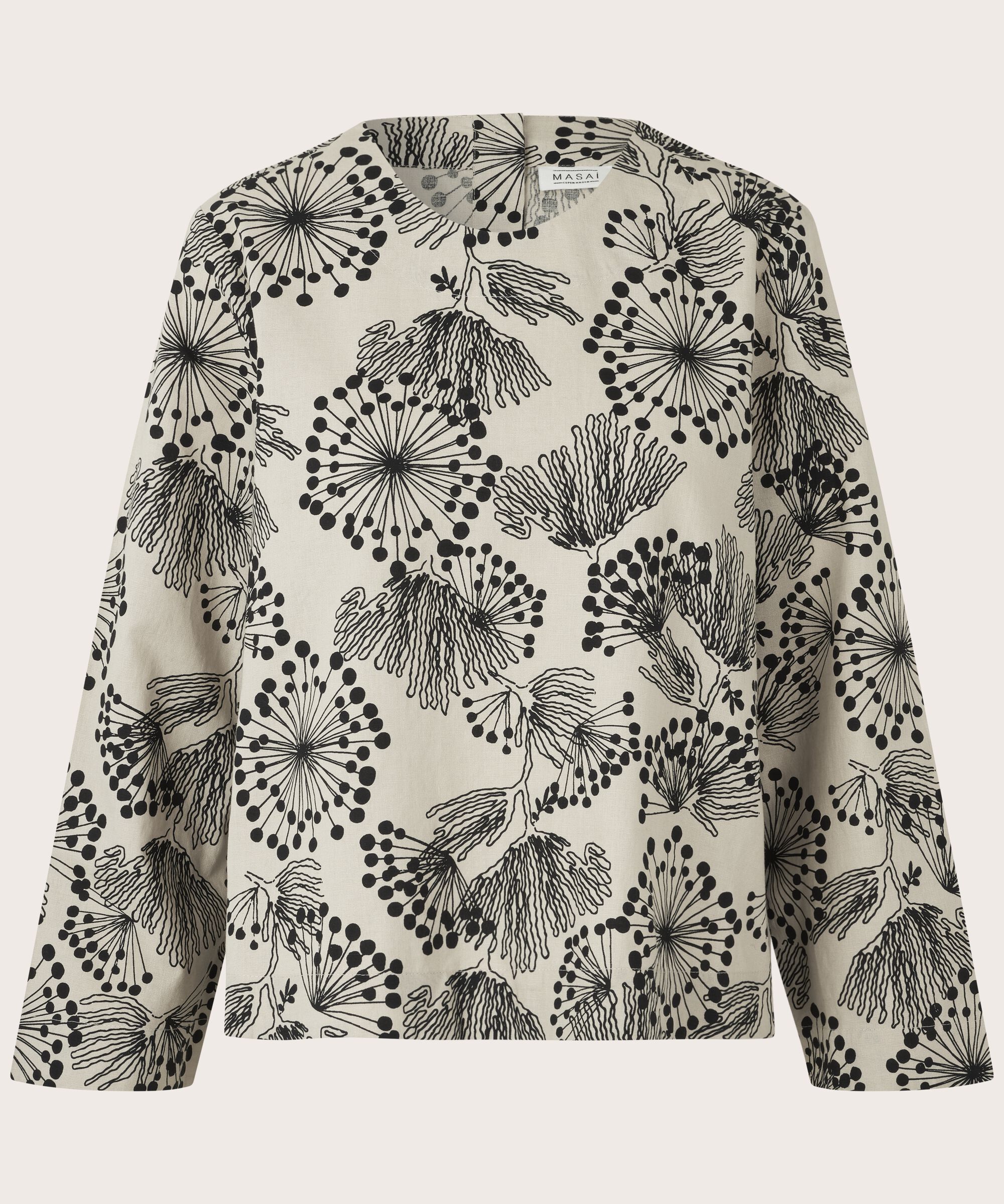 blouse col rond en coton mélangé, Fog