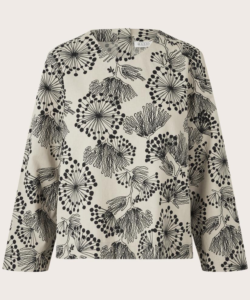 blouse col rond en coton mélangé, Fog
