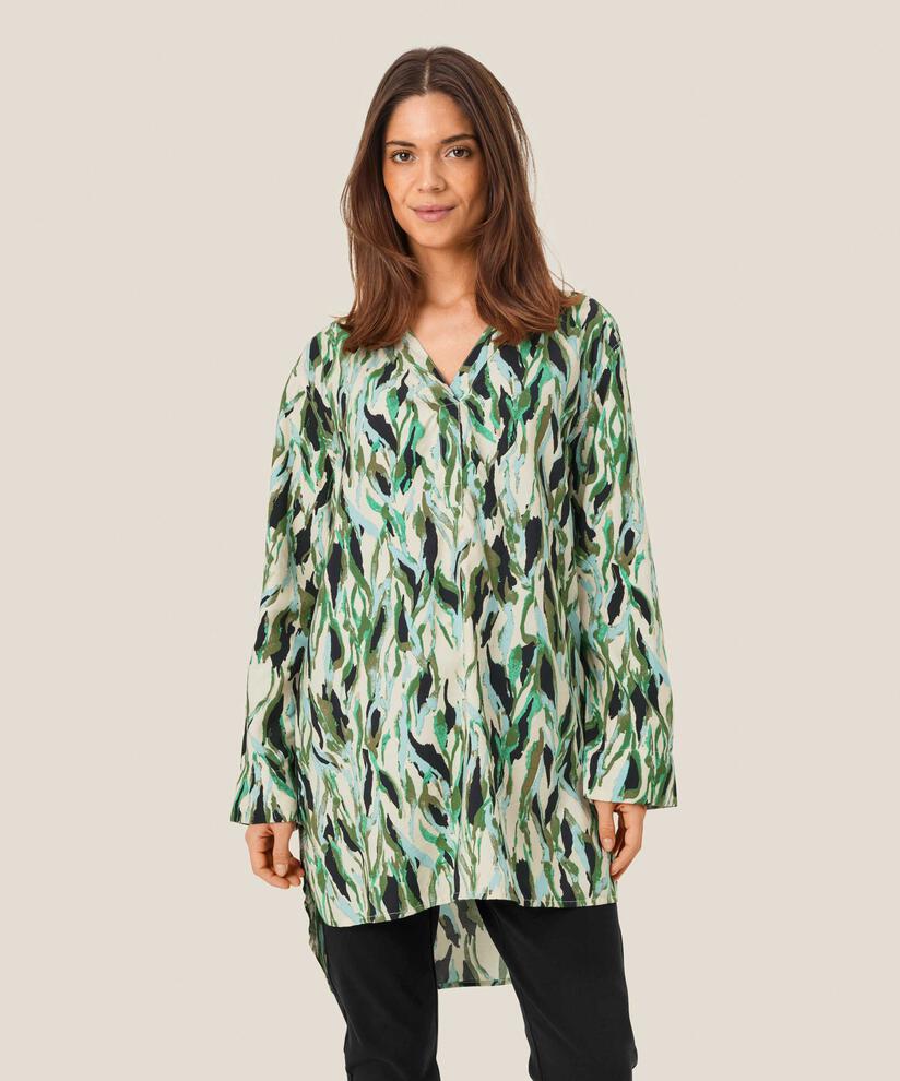 tunique en viscose à motifs avec col en V, D. Lichen Green