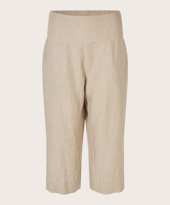 pantalon droit en lin avec smocké au dos, Natural