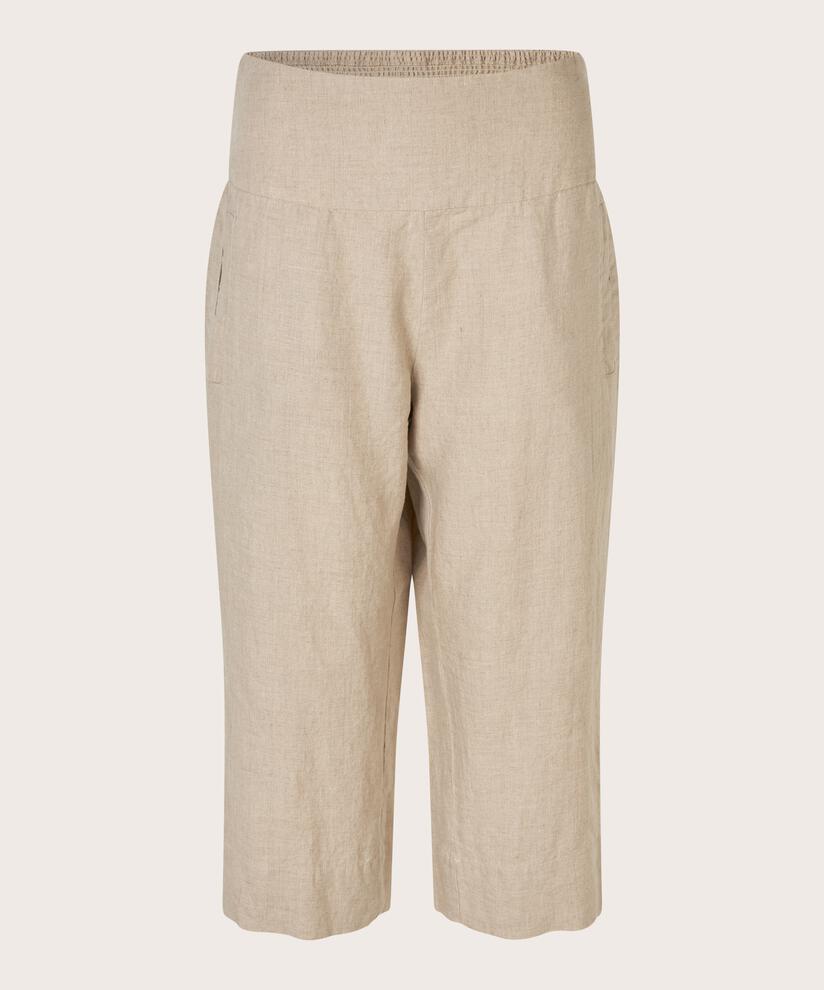 pantalon droit en lin avec smocké au dos, Natural