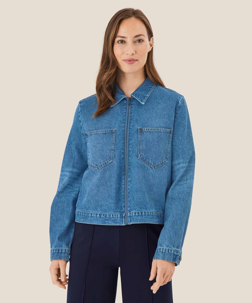 veste courte en jean avec fermeture éclair, Blue Denim
