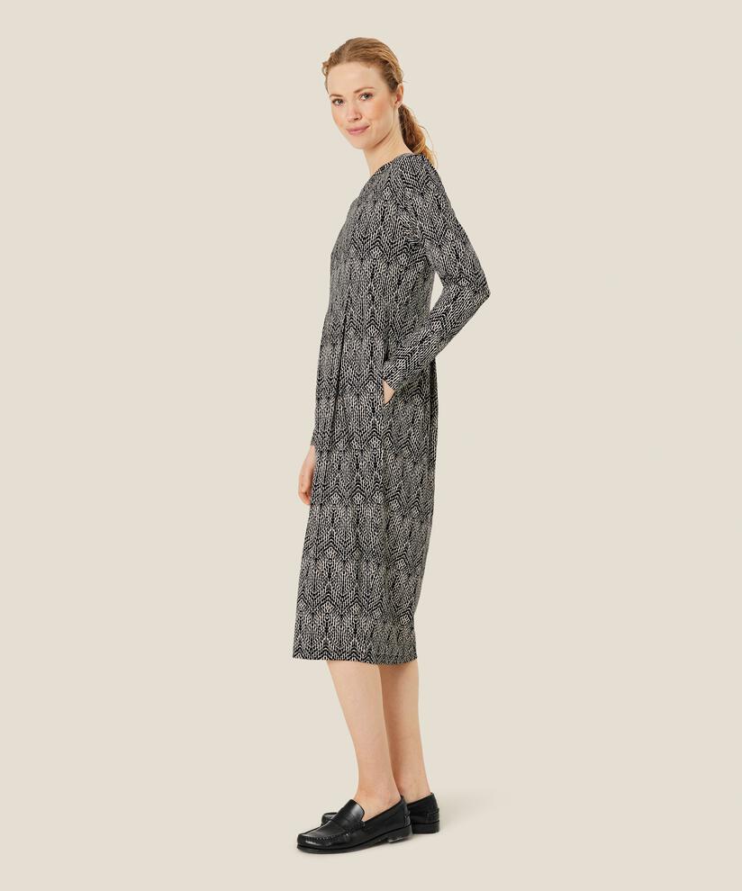 robe tulipe à motifs et manches longues, Black