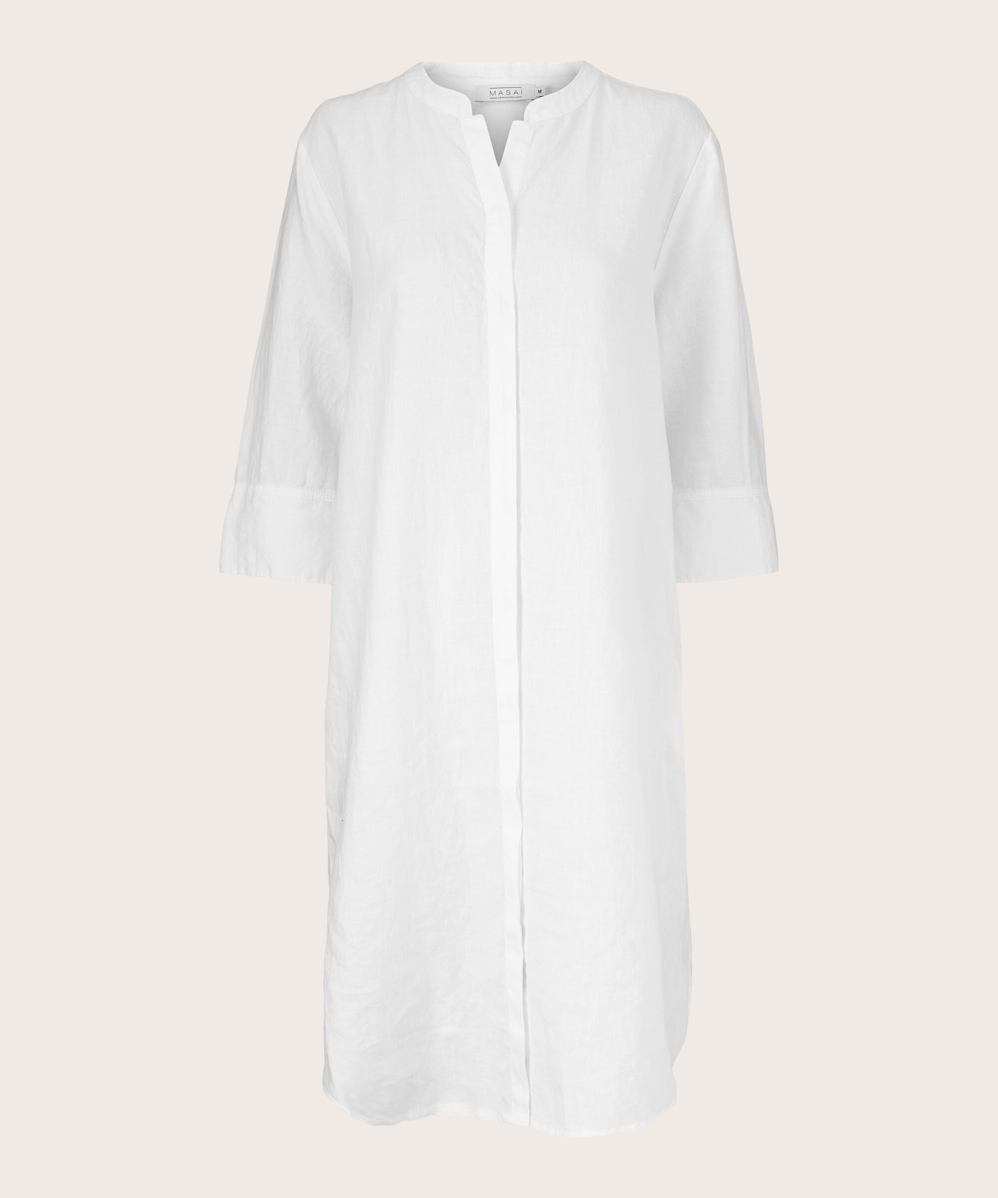 robe-chemise en lin avec manches trois-quarts, White