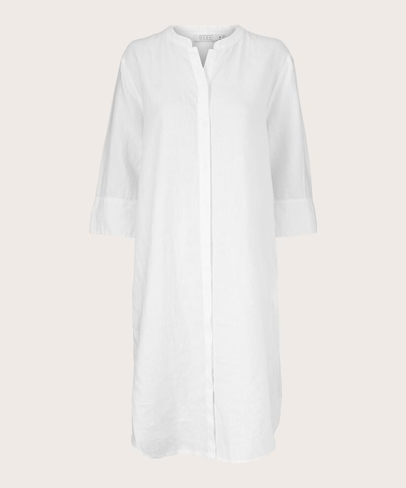 robe-chemise en lin avec manches trois-quarts, White